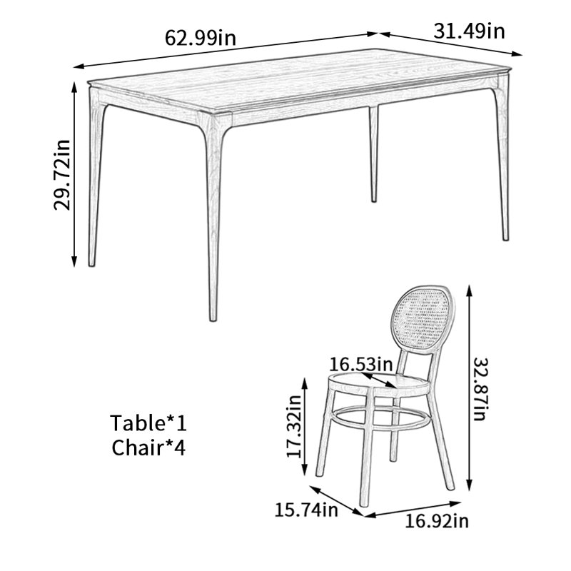 Ensemble de table de salle à manger Simple Retro, H 29,72 po x L 62,99 po x l 31,49 po