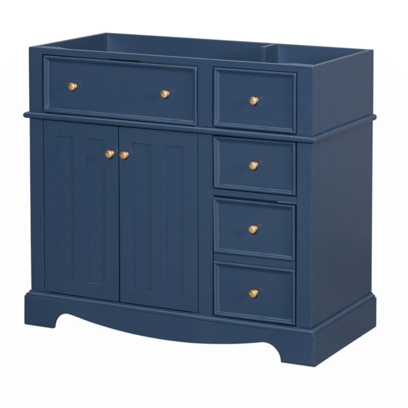 Meuble-lavabo de 36 po sans lavabo supérieur, armoire de rangement de salle de bain avec 2 tiroirs et un tiroir basculant, structure en bois massif