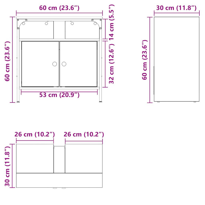 60cm Single Bathroom Vanity Base Only, Black Oak