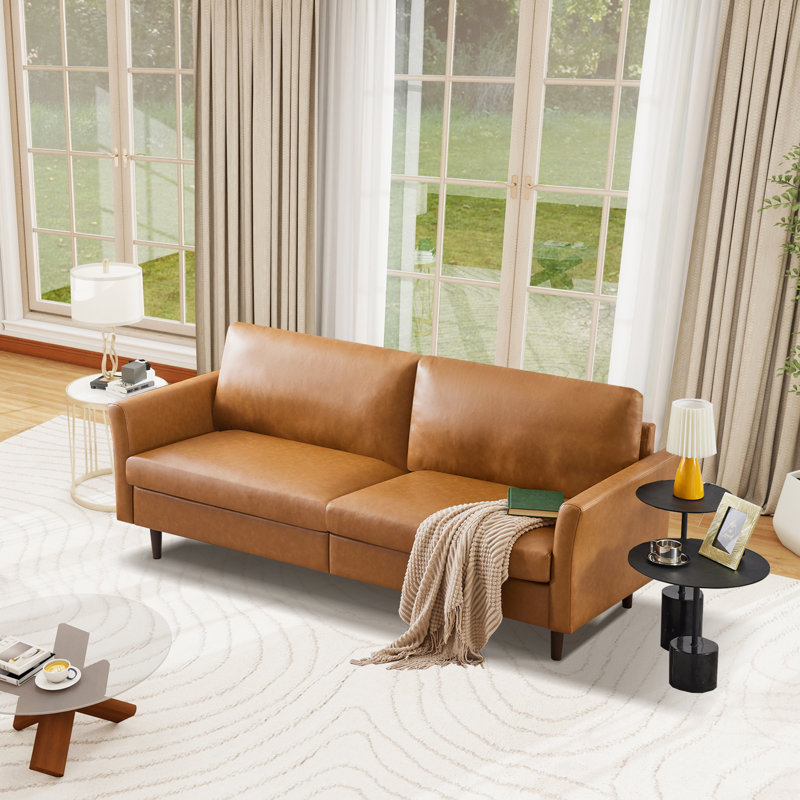 80.3'' Faux Leather Sofa, Assil  Coffee Brown Faux Leather