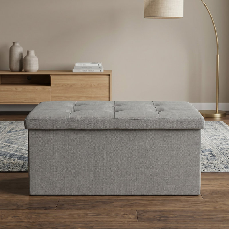 Millett Upholstered Storage Bench, Gray Linen
