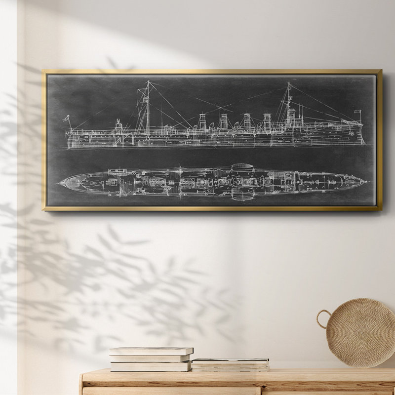 Navy Cruiser Blueprint- Framed Canvas