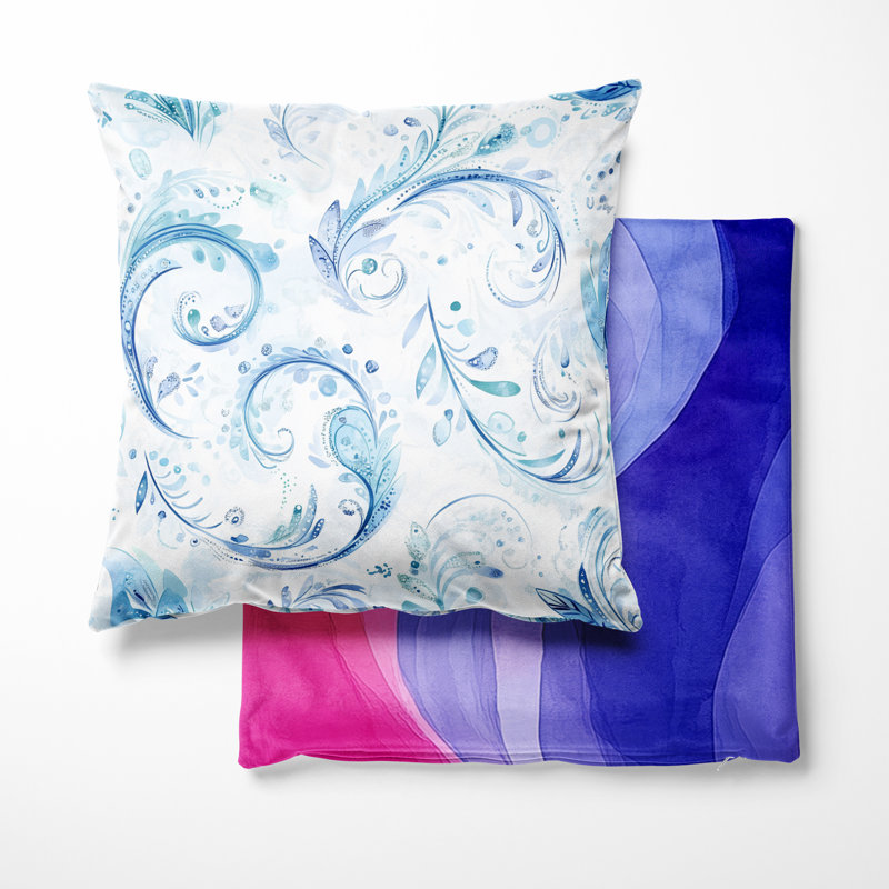 Coussin décoratif bleu et blanc à motif cachemire 2 pièces, 16"H x 16"W