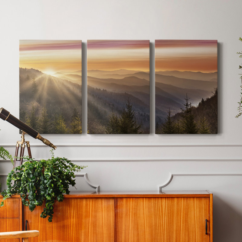 " Smokey Sunrise " 3 - Pieces, 60" H x 120" W x 1" D