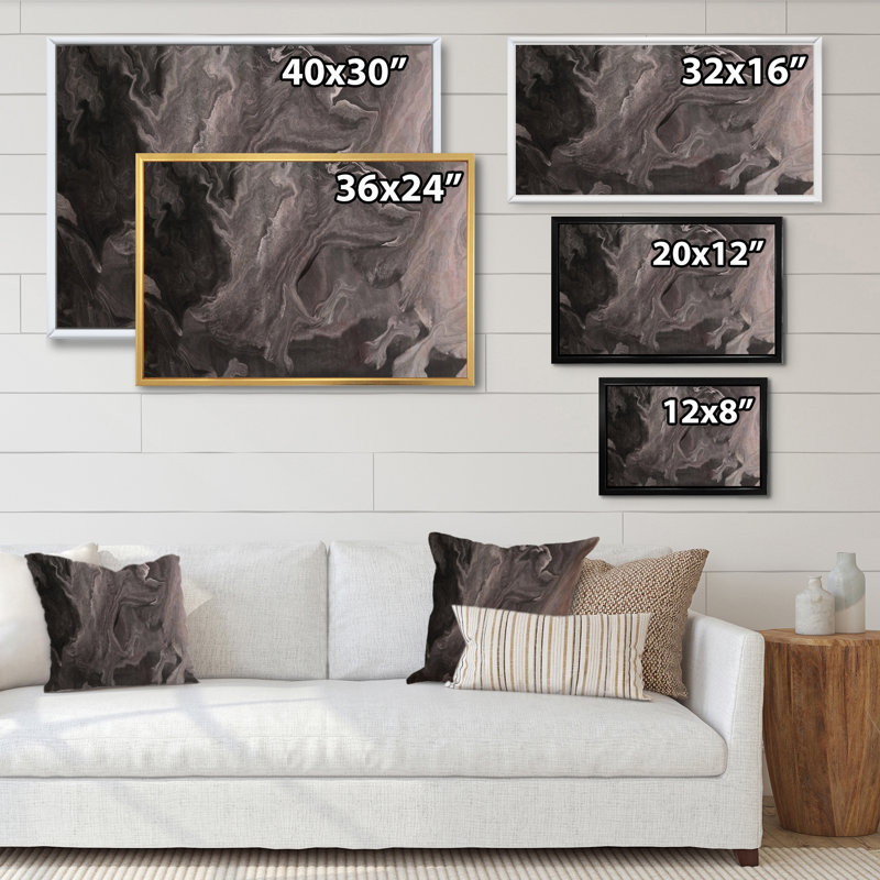 «Wave Art» dans les tons de noir III - impression sur toile, H 30 po x l 40 po x P 1,5 po, Cadre flottant noir