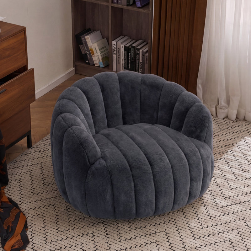 Compression Plush Pumpkin Bean Bag Chair, High-Density Foam Filled Lounge Chair, Gray