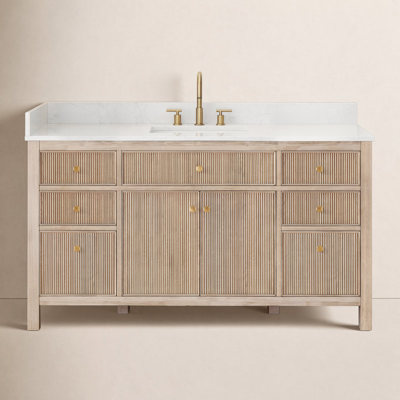 Meuble-lavabo simple 60 po avec miroir Lala, Chêne naturel