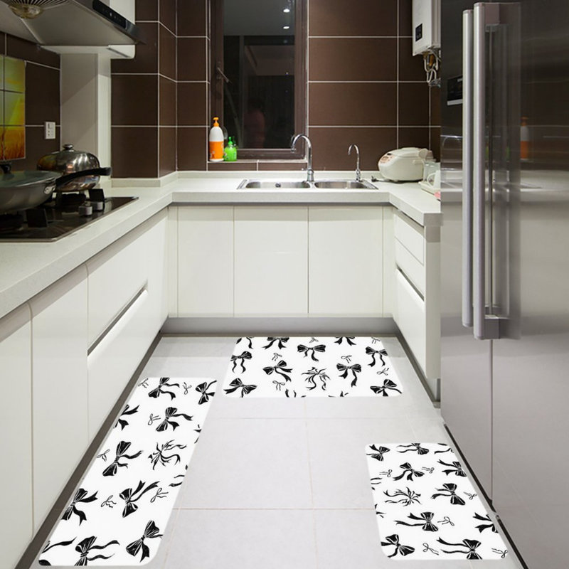 Tapis noir 3 pièces pour cuisine et chambre à coucher