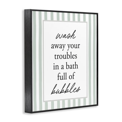 Bubble Bath Phrase on Stripes Framed Giclee, design by Lettered and Lined