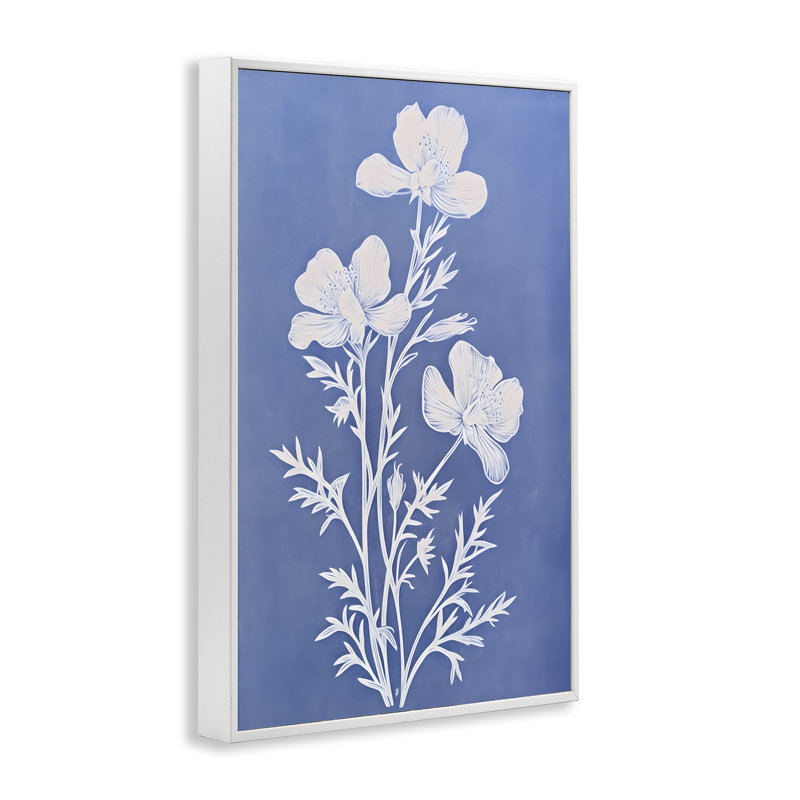 «Cerulean Blue Blooms», art de la giclée noire encadrée par Petals Prints Design, H 18 po x l 12 po