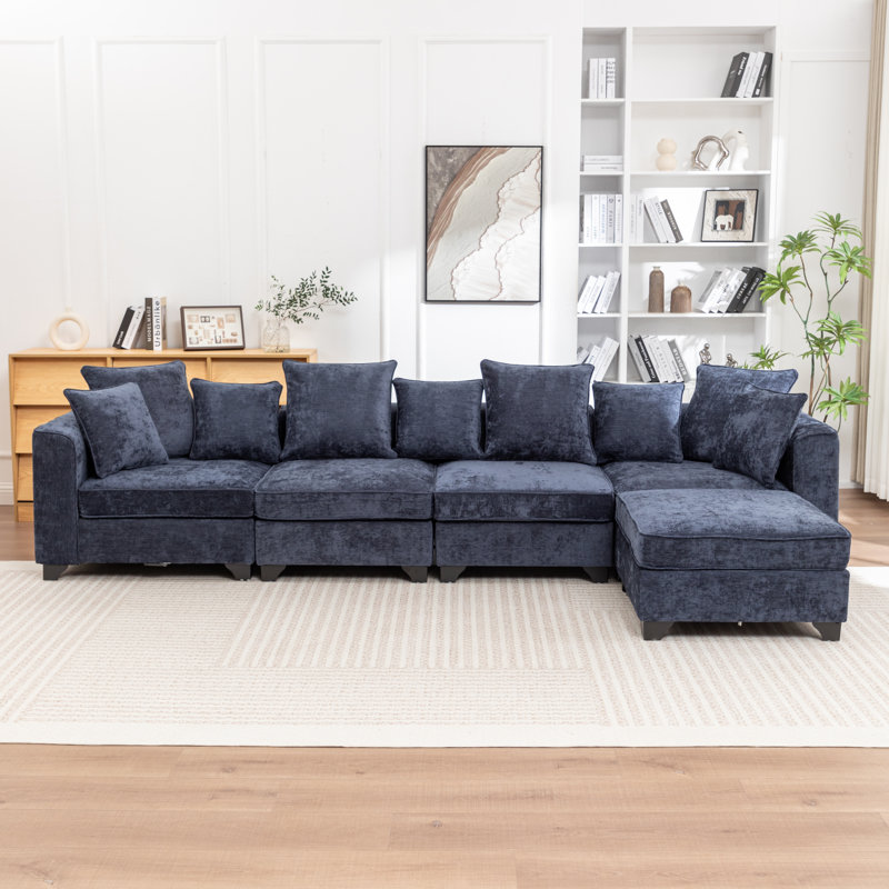 Bennett 5- Piece Sectional Sofa With Ottoman, Blue