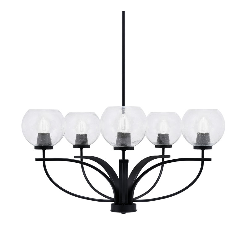 Lustre suspendu 5 lumières Ayzen Cavella au fini noir mat avec verre à bulles de 5,75 po, Clair