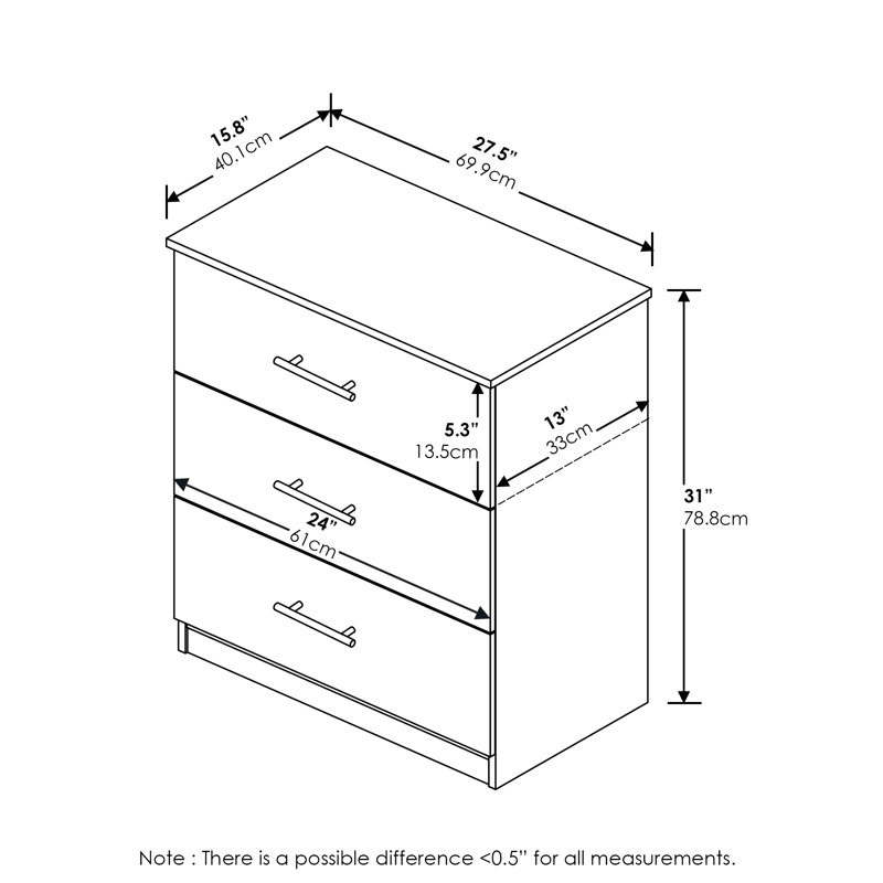 Rieka 69.9cm W 3 - Drawer Chest of Drawers, French Oak Grey