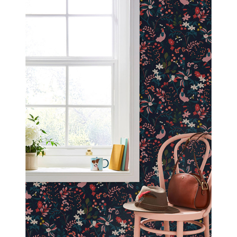 Joules Fields Edge Floral Wallpaper, Dark Blue