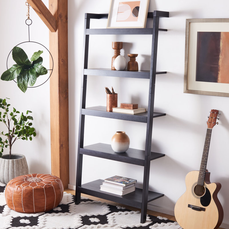 Alexzander Ladder Bookcase, Black, 72.44'' H x 31.49'' W