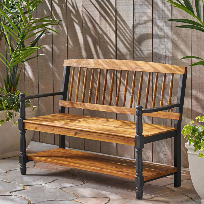 Banc Classic Imperial, design avec tablette, bois, finition avec accoudoirs noirs, profondeur de l'ensemble de 52,25 po, profondeur d'assise de 17,75 po, largeur de 45,25 po
