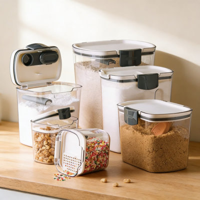 Ensemble de contenants de rangement hermétiques pour la cuisson - contenants de cuisine 6 pièces avec barres de nivellement, becs verseurs et outils de fraîcheur pour la farine, le sucre et les ingrédients secs