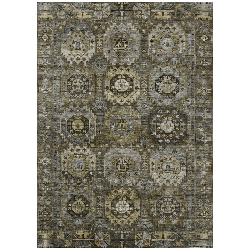 Machine Washable Indoor/Outdoor Xhevrie Mocha Rug, Rectangle 10' x 14'