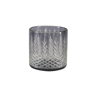 Palm Etched Glass Hurricane – Dual-Purpose Design, Elegant Artisanal Craftsmanship, Candle Holder, Flower Arrangment, Floral Vase, Table Centerpiece