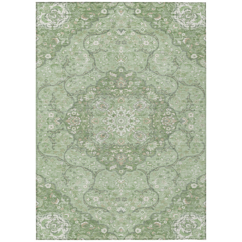 Braeor Green Washable Indoor-Outdoor Rug - LOOMLAN, 10' x 14'