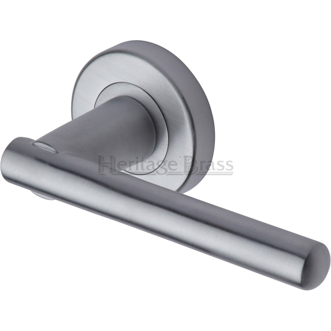 Heritage Brass Door Handle Lever Latch on Round Rose Challenger Design