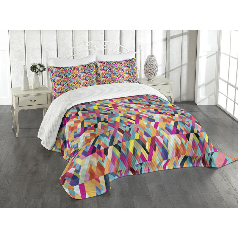Ambesonne Abstract Bedspread Set Diagonal Colorful Tile Multicolor, King Bedspread + 2 Standard Shams