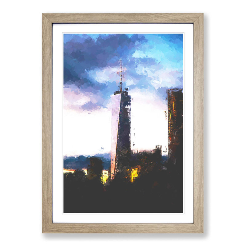 One World Trade Centre New York in Abstract - Picture Frame Graphic Art Print, Oak Framed, 48cm H x 36cm W x 2cm D