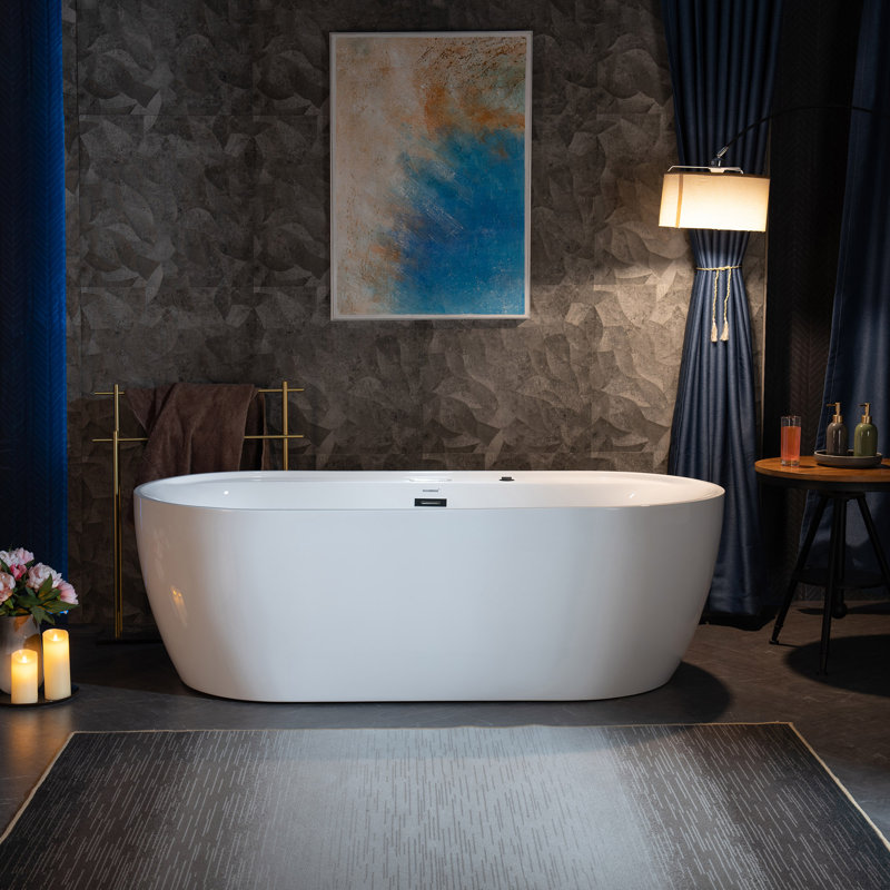 72" x 35-3/8" Whirlpool and Air Bath Heated Soaking Combination Tub with Wide Rim, LED Control Panel, Matte Black