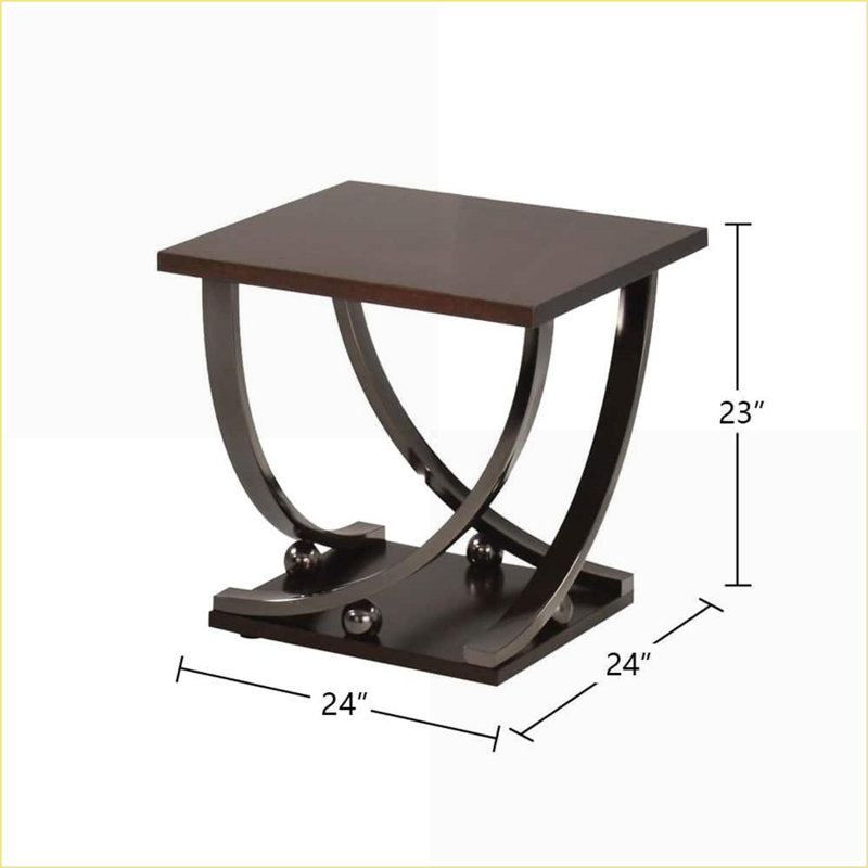 Table basse carrée peu encombrante avec finition en nickel noir et tablette inférieure pour n'importe quelle pièce