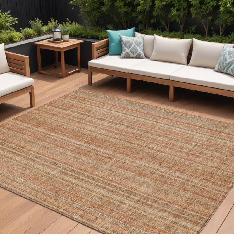 Tapis extérieur lavable rayé beige et lin 10 pi x 14 pi