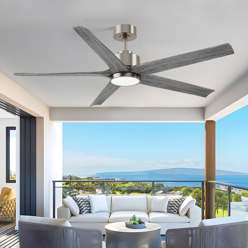 Modern 5 Blade Wood Ceiling Fan With Integrated Light, Black, 60", Brown