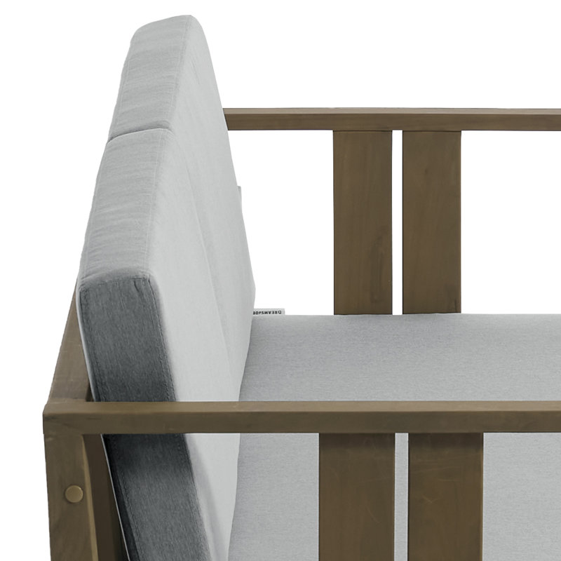 Junco Solid Wood Teak Outdoor Loveseat With Cushion And Arms, Brown, Gray