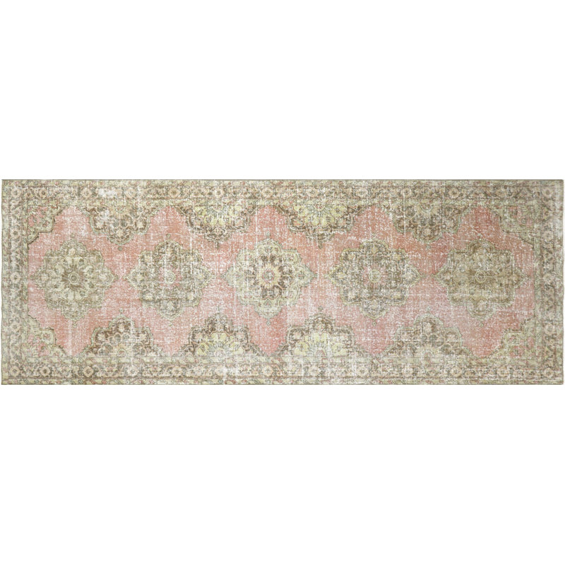 Tapis de couloir unique en laine noué à la main de style années 1960 de 4 pi 8 po x 12 pi 9 po en rouge foncé / brun / gris