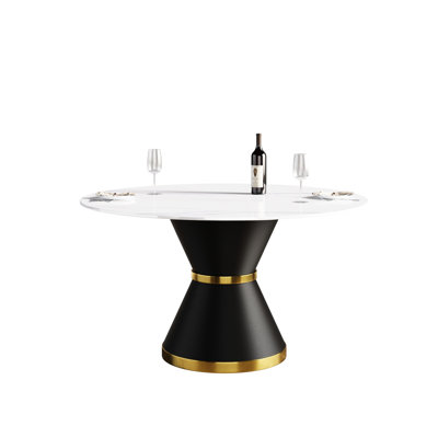 Table de salle à manger 52,99 "avec surface en pierre frittée pour 6 personnes, base en carbone noir ronde 6 - Scratch, élégante