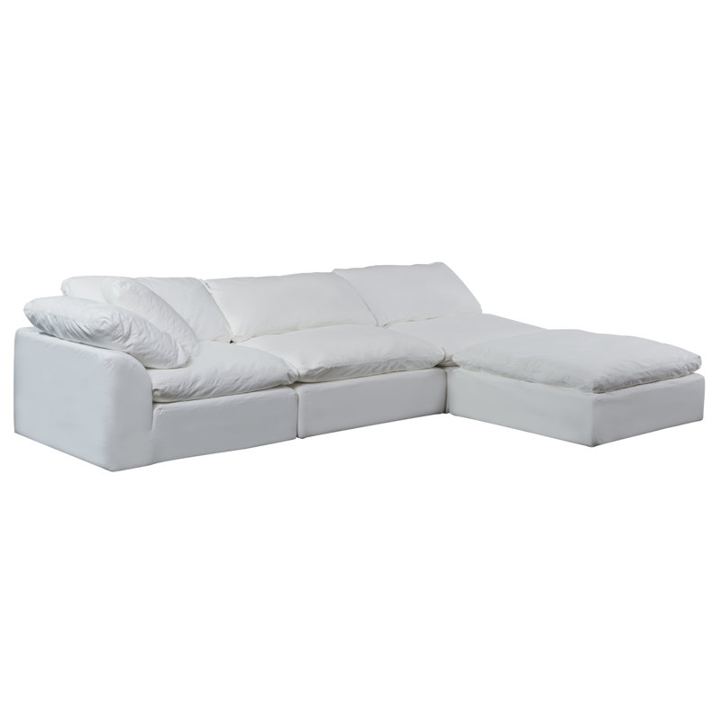Mielke 132" Oversized Deep Lounge Cloud-Inspired Modular Slipcovered Corner Sectional with Reversible Ottoman Chaise | Plush Cushions, Modern Minimalist Design
