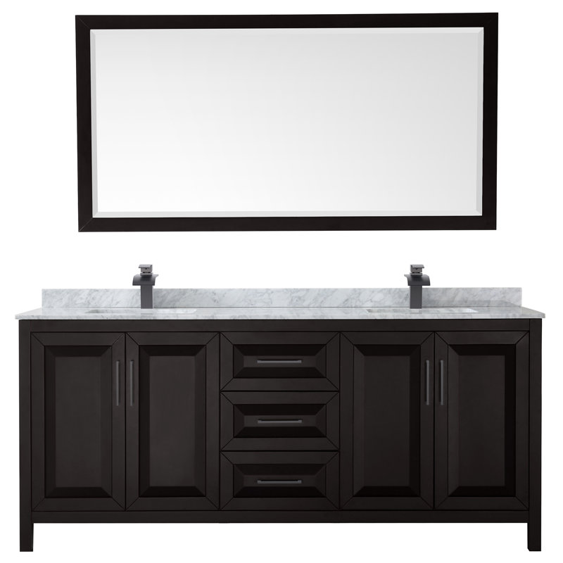 Daria 80'' W Double Vanity, Dark Espresso, Carrara Cultured Marble, Matte Black