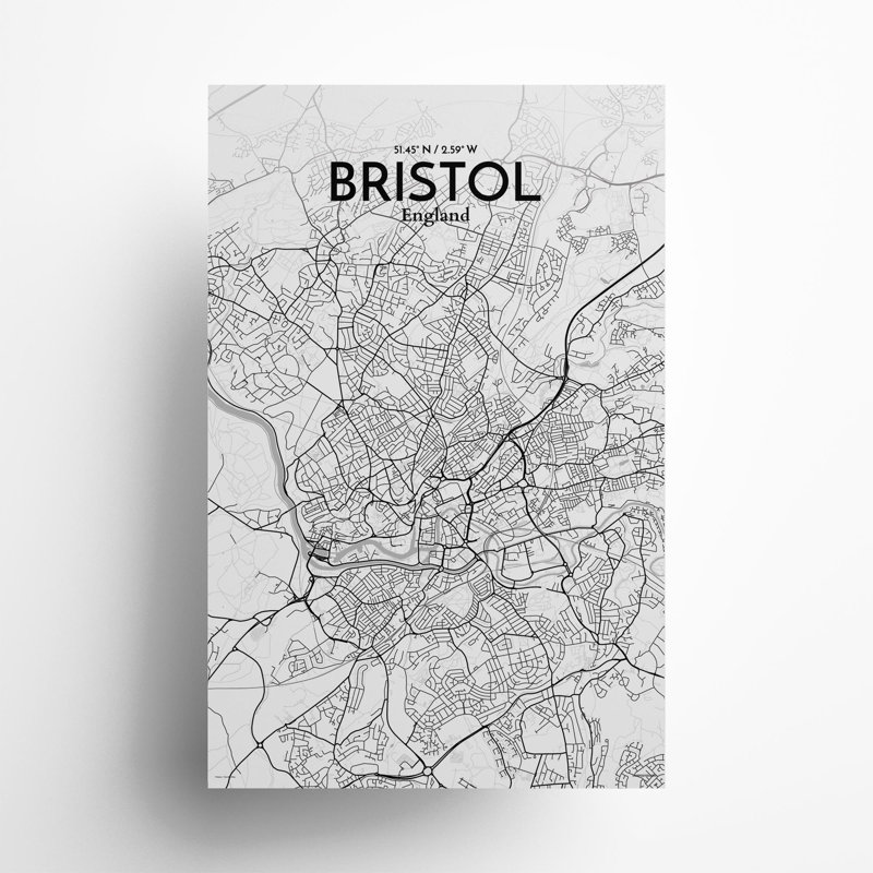 Bristol City Map In Tones - No Frame Print, 17cm H x 11cm W x 0.05cm D