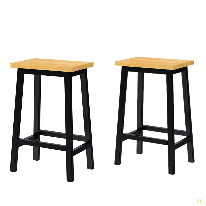 Solid Wood Bar Stools (Not Cheap Iron), 25.6" Tall Set Of 2 Bar Chairs, Kitchen Counter Stools With Footrests, Farmhouse Stools For Dining Room, Kitchen, Counter