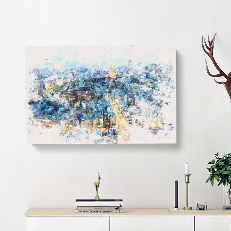 Skyline Of Paris In France Watercolour - Wrapped Canvas Print, 40cm H x 60cm W x 3cm D
