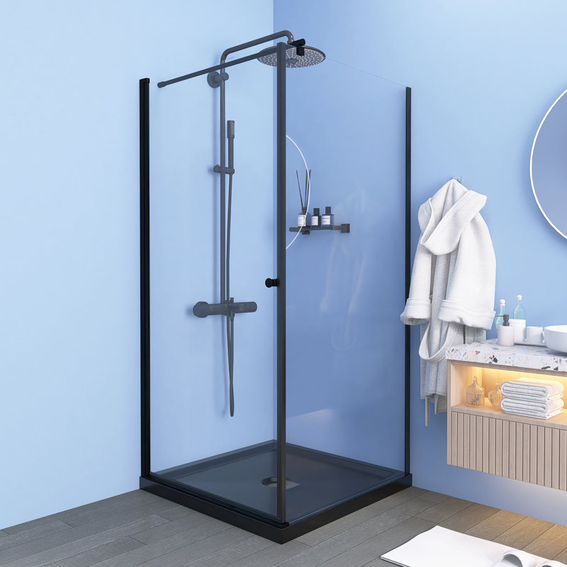 P 36 po x P 36 po x H 72 po avec porte de douche en coin pivotante Frameles avec verre trempé transparent de 1/4 po