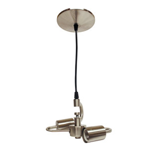 Cloth & Wire Brushed Nickel Pendant Light Fixture for 2 Lights with Fabric Cord for Home Lightning