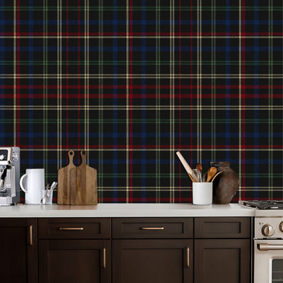Peel and Stick Wallpaper Tartan Blue Black Green Red Gold Plaid Contact Paper Removable Self Adhesive Wall Mural Wall Decor for Bedroom Kitchen Cabinets 24in x 118in