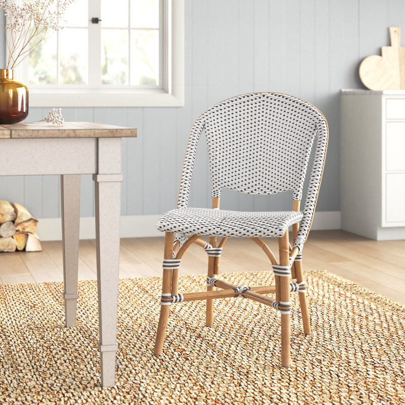 Popplestone Sofie Rattan Bistro Side Chair, White with Cappuccino Dots