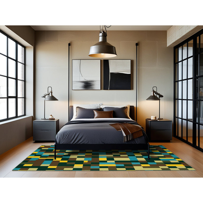 Earth Mosaic Grid Rug, Round 8'