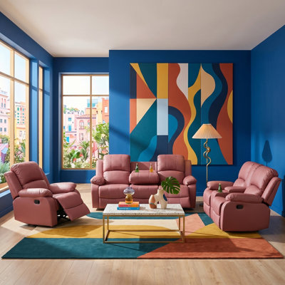 Avenlo Red Vegan Leather  Manual Recling 3-Pieces Living Room Sofa Set(Set Of 3)