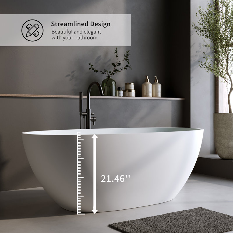 70.8 in. x 31.1 in. Freestanding Solid Surface Soaking Bathtub with Overflow and Pop-Up Drain, Matte White