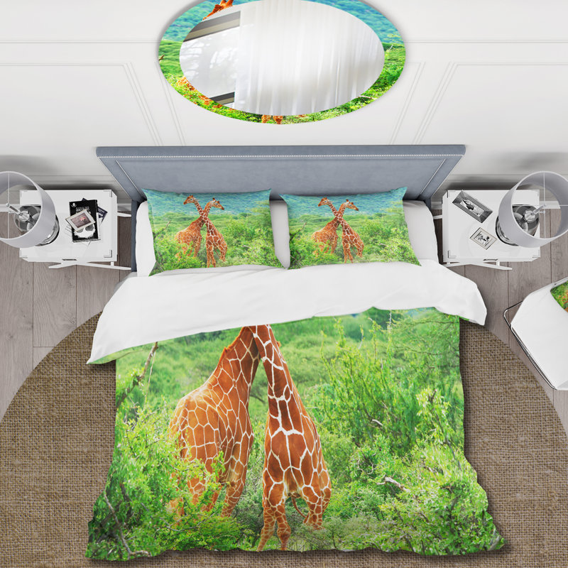 Fight Of Two Giraffes On Green - Ensemble de housse de couette style campagnard - Microfibre de polyester