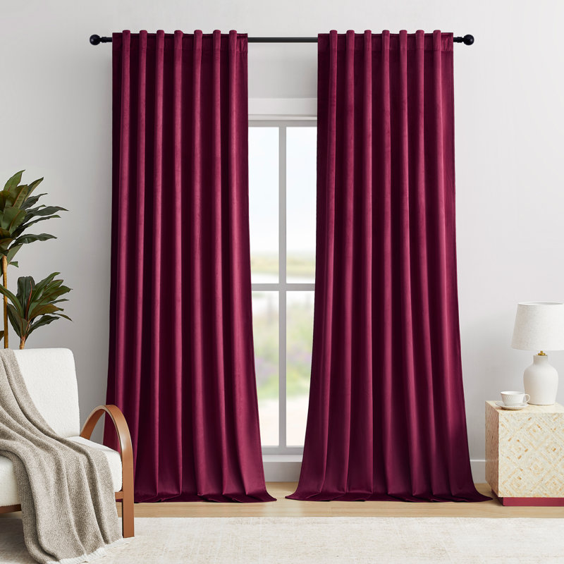 Deavion Velvet Solid Color Back Tab Room Darkening Curtain Panels, Burgundy, 52" W x 96" L