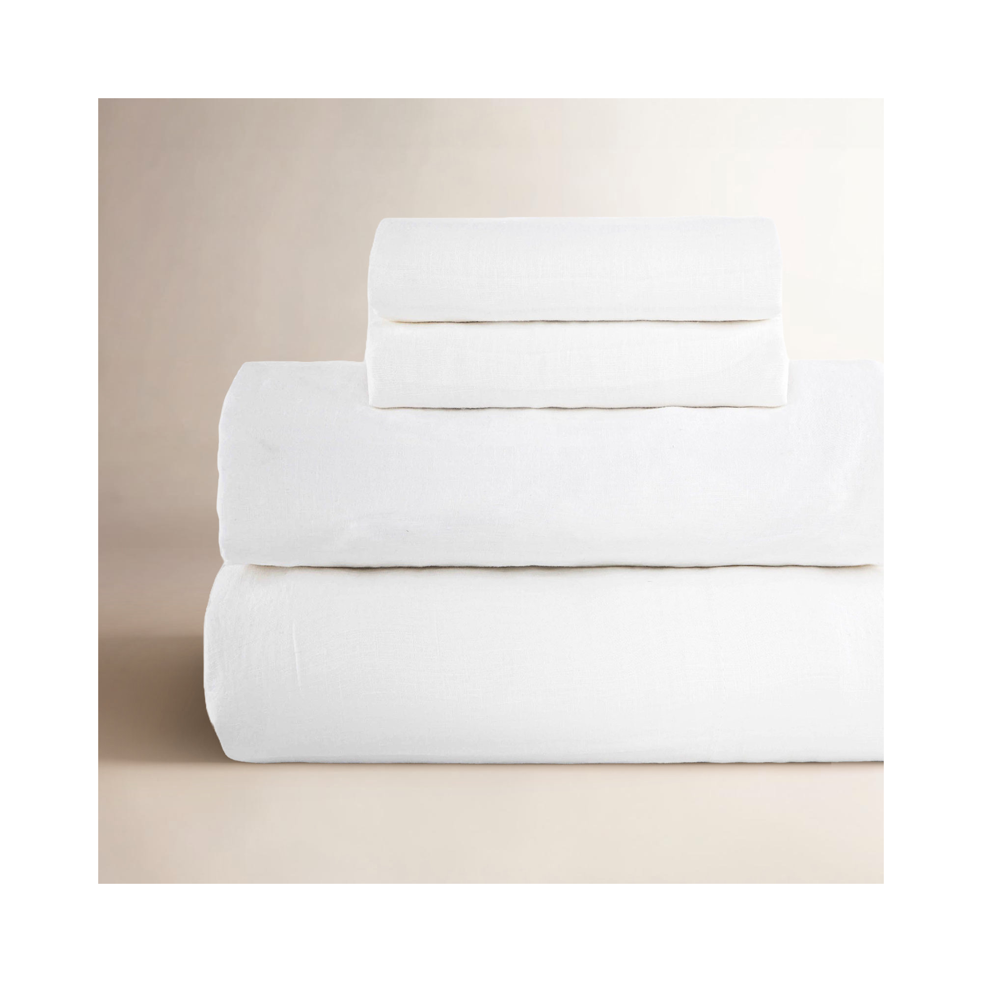 100% French Linen Sheet Set, White, Twin XL Sheet Set with 1 Pillowcase