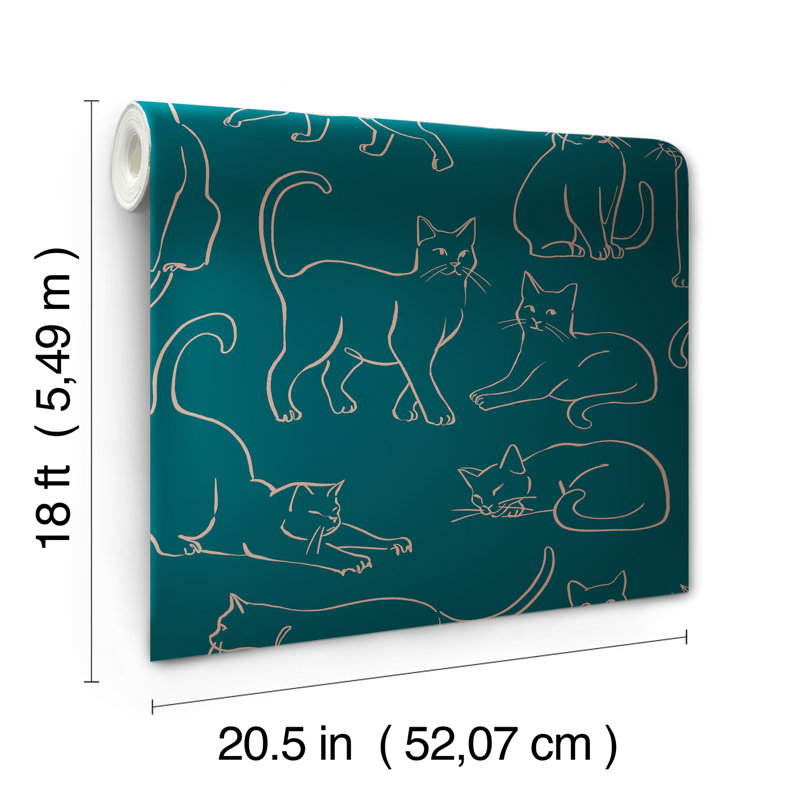 Cat Poses Black Peel and Stick Wallpaper, Green